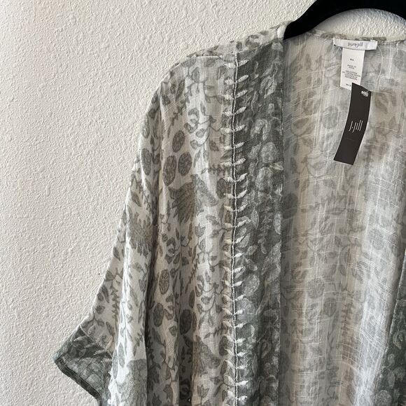 NWT J.Jill Kimono Size S-L Green Embroidered Open Cotton Blend Boho Lagenlook - Picture 8 of 13